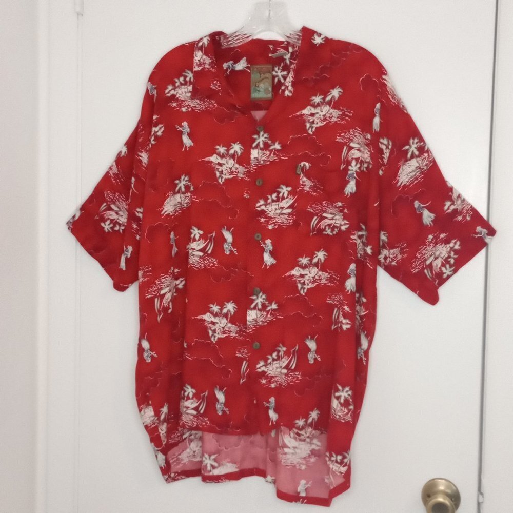 Pineapple Connection Red Hawaiian Hula Print Men's Shirt